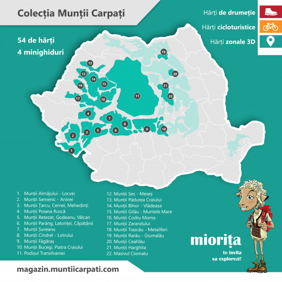 Pachet Hărți de Cicloturism Munții Carpați - 21 de hărți